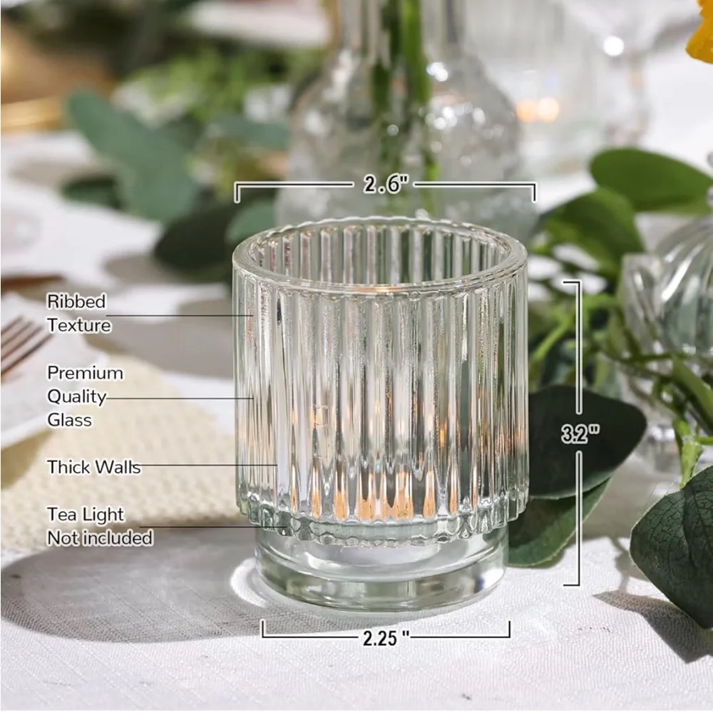Ribbed Glass Votive Candle Holders - Clear Tint (Set of 16)